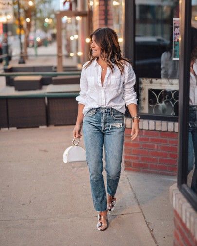 http://liketk.it/2BMl7 #liketkit @liketoknow.it #LTKunder100 #LTKshoecrush #LTKunder50 white linen top, linen blouse, linen basics, linen shirt, straight leg jeans, ripped jeans, vinyl sandals, clear sandals, casual style, workwear Linen Shirt And Jeans, White Linen Shirt Outfit, Linen Blouse Outfit, Linen Shirt Outfit, Straight Leg Jeans Outfits, White Linen Blouse, White Linen Top, Jeans Outfit Fall, White Linen Shirt