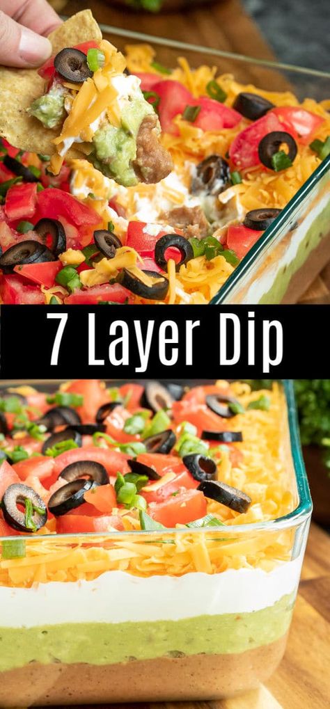 7 Layer Dip Recipe, Layered Dip Recipes, 7 Layer Dip, Nacho Dip, Seven Layer Dip, Bowl Party Food, Fingerfood Party, Appetizers For A Crowd, Layer Dip