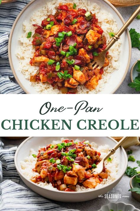 Smoky, zesty, and loaded with flavor, this Louisiana chicken creole recipe is an easy one-skillet meal for busy nights. Serve the chicken and veggies over rice, with a loaf of crusty bread for scooping, or with a crisp green salad. Chicken Creole Recipe, Veggies Over Rice, Cajun Recipes Easy, Chicken Creole, Louisiana Chicken, Creole Chicken, Fancy Dishes, Chicken And Veggies, One Skillet Meals