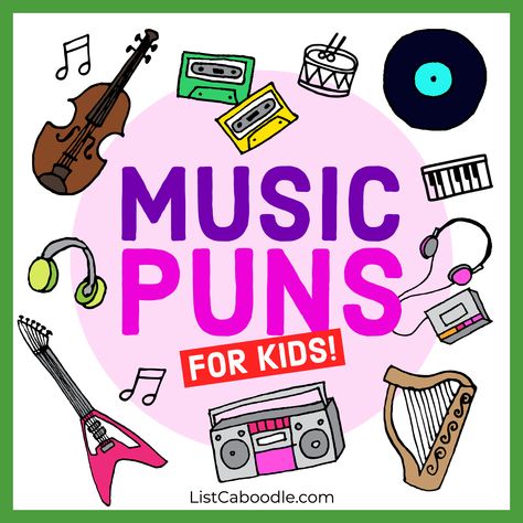 Funny music puns for kids. Music Puns Funny, Puns For Kids, Band Classroom, Band Puns, Funny Puns For Kids, Teacher Puns, Rock And Roll Dance, Musician Jokes, Band Instruments