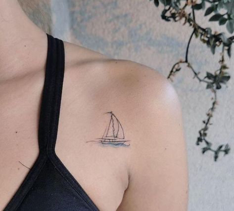 Sailboat Tattoo Simple, Sailing Tattoo, Fandom Tattoos, Sailboat Tattoo, Minimal Tattoo Ideas, Boat Tattoo, Artsy Tattoos, Freedom Tattoos, Circle Tattoos