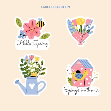 Spring Themed Drawings, Spring Stickers Free Printable, Invitations Aesthetic, Sticker Sheet Ideas, Stickers For Cricut, Gouache Flowers, Stickers Quotes, Spring Banner, Quotes Stickers