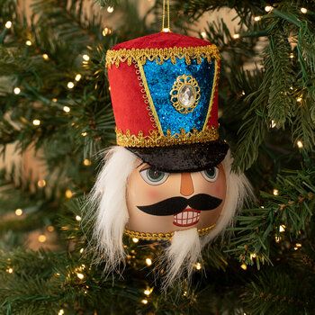 Nutcracker Head Ornament | Hobby Lobby | 105310453 Retro Holiday Cards, Nutcracker Christmas Tree, Nutcracker Decor, Nutcracker Christmas Decorations, Light Bulb Ornaments, Purple Crown, Christmas Arts And Crafts, Nutcracker Soldier, Nutcracker Ornaments