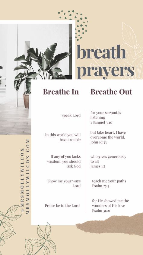 5 Breath Prayers from Scripture Scriptures To Meditate On, Breathe Bible Verse, Scripture For Working Out, Yahweh Breathing, Meditate On Scripture, Meditation With God, How To Meditate On God's Word, Meditate On Gods Word Scriptures, How To Meditate On Scripture