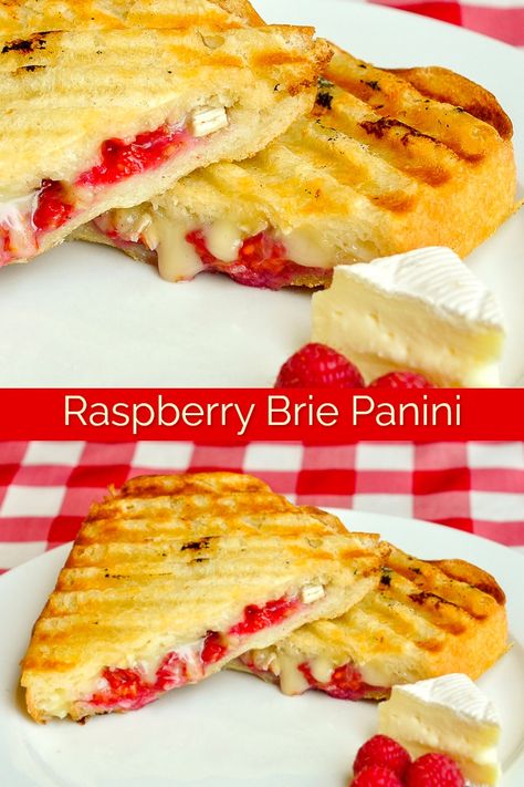 Raspberry Brie Panini. A super simple but totally scrumptious panini sandwich to serve any time of day. We even cut them in wedges to serves as hors d'oeuvres at parties. #sandwiches #lunchrecipes #partyfood Panini Press Recipes, Raspberry Brie, Brie Panini, Grill Sandwich, Panini Sandwich, Panini Recipes, Panini Sandwiches, Wrap Sandwiches, Sandwich Recipes