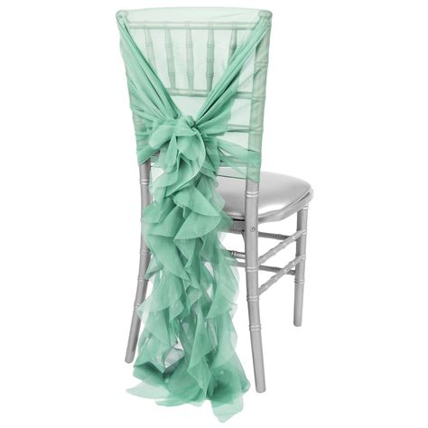 1 Set of Soft Curly Willow Ruffles Chair Sash & Cap - Seafoam Green– CV Linens Geode Cake Wedding, Sweet 16 Party Decorations, Geode Wedding, Indoor Wedding Receptions, Party Chairs, Curly Willow, Chair Sash, Chair Covers Wedding, French Toile