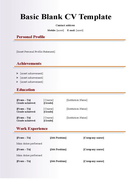 Basic Blank Cv Resume Template For Fresher Free Download with regard to Free Blank Cv Template Download Blank Resume Template, Cv Templates Free Download, Resume Form, Acting Resume Template, Job Resume Format, Resume Design Free, Cv Template Download, Cv Design Template, Free Resume Template Download