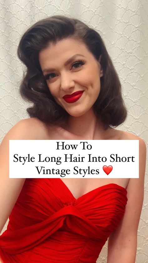 sewingtreble on Instagram: After a million people asking me, I finally decided to do a little clip to show you how I make my long hair look like it’s short in the… How To Pin Long Hair To Look Short, 1950 Hair Styles For Long Hair, 50s Hairstyles For Medium Hair, How To Do Old Fashioned Hairstyles, 1950s Hairstyles For Long Hair Updo, Fifties Hairstyles For Long Hair, 1950s Hairstyles Long Hair, Making Long Hair Look Short, How To Do 50's Hairstyles