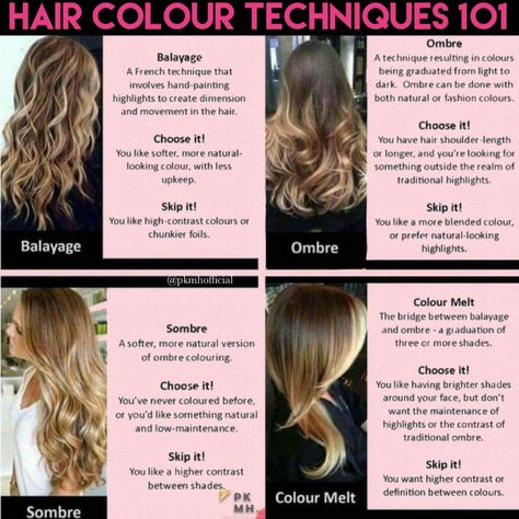 Types Of Balayage Techniques, Types Of Hair Coloring Techniques, Baylage Vs Ombre Vs Highlights, Reverse Balayage Vs Balayage, Hair Dye Application Techniques, Bayalage Vs Foilayage, Colour Melt Hair Brunette, Baby Lights Vs Balayage, Bayalage Vs Highlight