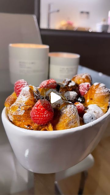 Chefmine /𝐬𝐡𝐞𝐟 • 𝑚𝑒𝑒𝑛/ on Instagram: "Croissant pudding 🥐🍮 Recipe below 👇🏽 Ingredients: 2-3 stale/ day-old croissants ¾ cup heavy cream 2 eggs ¼ cup sugar 1 tbs vanilla extract or vanilla bean paste Zest of 1 orange (optional) 1 tsp ground cinnamon and nutmeg ( optional) Berries and powdered sugar to garnish Steps: 1. Preheat your oven to 180°C/356°F. 2. Cut off the tips of the croissants and save them. Thinly slice the rest. 3. Arrange the croissant slices in a small, oven safe dish and place the tips on top. 4. In a medium bowl combine the heavy cream, eggs, sugar, vanilla, orange zest, cinnamon and nutmeg. 5. Pour the custard into the dish of croissants, but be careful not to let it touch the exposed croissant tips or they’ll burn. 6. Bake for 30-35 minutes, until the custa Croissant Pudding, Cream Eggs, Vanilla Bean Paste, Small Oven, Bean Paste, Orange Zest, 2 Eggs, Pudding Recipes, Ground Cinnamon