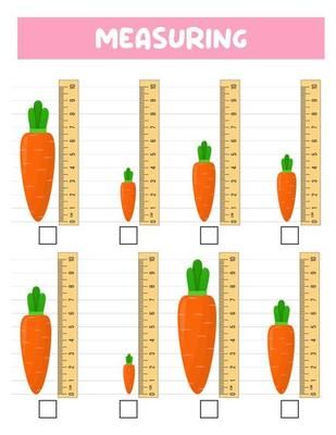 Measuring length with ruler. Education developing worksheet. Game for kids.Vector illustration. practice sheets.Carrot measurement in inches. 16472313 Vector Art at Vecteezy Length Measurement Activities, Measuring Length Activities, Math Measurement Activities, Measurement Games, Illustration Practice, Preschool Activities Printable, Math Station, Measurement Worksheets, Measuring Length