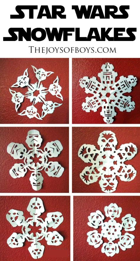 Star Wars Snowflakes - The Joys of Boys Star Wars Snowflakes, Paper Snowflake Patterns, Star Wars Crafts, Snowflake Template, Star Wars Christmas, Star Wars Birthday, Paper Snowflakes, Star Wars Party, Disney Crafts