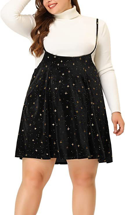 (99+) Tumblr Skater Skirt Black, Plus Size Velvet, Flared Skater Skirt, Black Skater Skirts, Suspender Skirt, A Line Mini Skirt, Vintage Plaid, Star Pattern, Dark Fashion