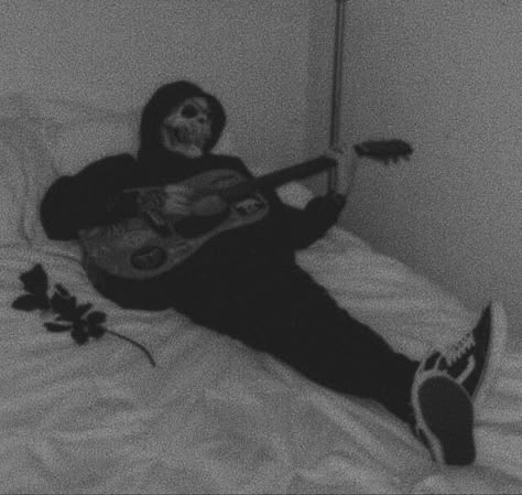 A Black, Guitar, Mask, Bed, On Instagram, White, Instagram, Black