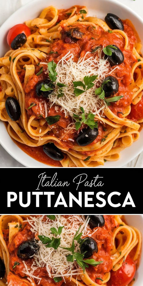 Make a simple yet flavorful Italian meal with Pasta Puttanesca. Anchovies, olives, capers, and garlic come together in a vibrant tomato sauce! Tomato Caper Pasta, Spaghetti Puttanesca Recipes, Pasta Puttanesca Recipe, Authentic Italian Pasta, Puttanesca Recipe, Puttanesca Sauce, Pasta Puttanesca, Italian Pasta Dishes, Red Sauce