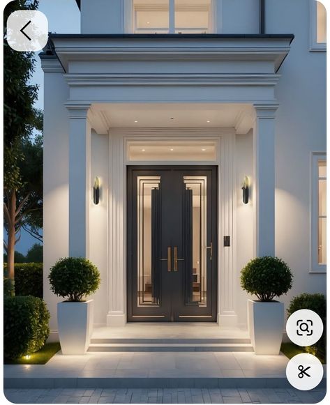 Modern Classic Door Entrance, Modern Arched Front Door, Front Facade Designs, Entrance Door Design Modern Home, Villa Entrance Design Exterior, New Classic Entrance, London Front Door, Entry Way Decoration Ideas, Classic Entrance Door