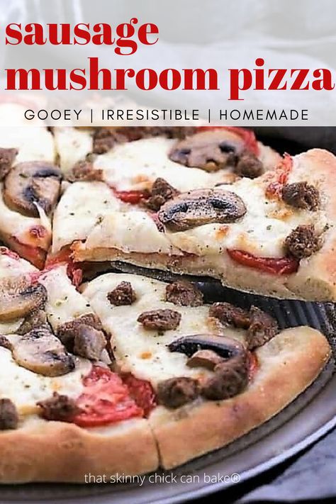 The Best Sausage Mushroom Pizza - Loaded with cheese and made with a fabulous homemade, yeast dough crust Sausage Mushroom Pizza, Pizza Sausage Recipe, Baking Recipes Sweet, Sausage Pizza Recipe, Sausage Mushroom, Pizza From Scratch, Homemade Yeast, Best Homemade Bread Recipe, Future Chef