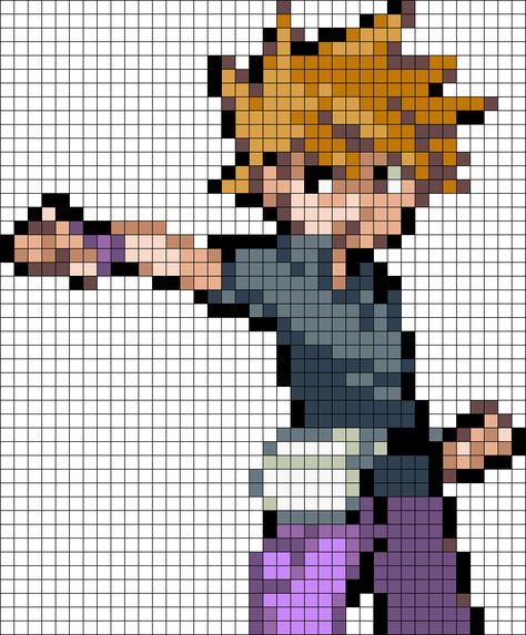 Pokemon Trainer Blue FRLG Perler Bead Pattern / Bead Sprite Pokemon Trainer Perler Beads, Pokemon Trainer Sprites Pixel Art, Brock Pokemon, Pixel Pokemon, Pokemon Perler, Pokemon Pixel, Pixel Art Pokemon, Pokemon Perler Beads, Pixel Art Tutorial