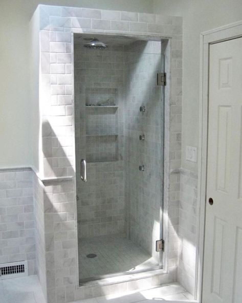 Small Shower Stalls Ideas - Wall fitted shower stall Walk N Shower Small Bathrooms, Closet Shower Remodel, 36 Inch Shower Stall, 3 X 3 Shower Ideas, Built In Showers Walk In, Free Standing Shower Stall, Small Tile Showers, 3x3 Shower Ideas, Tiled Walk In Showers No Door