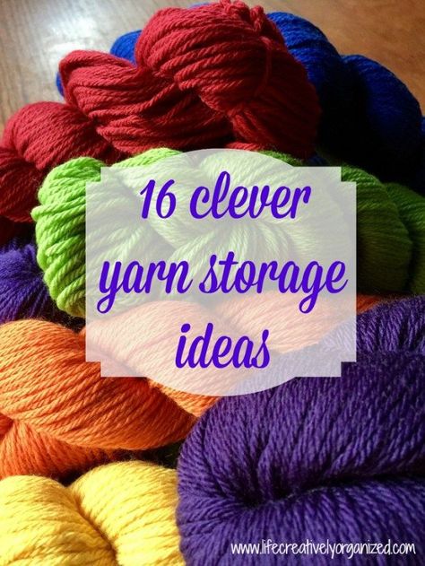 Are you drowning in yarn? If you are like most knitters and crocheters, I bet you are. Here are 16 clever yarn storage ideas to keep yarn neatly organized! Yarn Storage Ideas, Yarn Storage Solutions, Knitting Yarn Storage, Yarn Display, Yarn Projects Crochet, Knitting Room, Yarn Organization, Yarn Holder, Crochet Storage