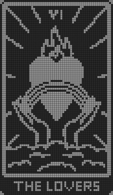 Tarot Card Crochet Pattern, Tarot Card Crochet Tapestry Pattern, Tarot Card Tapestry Crochet, Tarot Crochet Tapestry, Tarot Card Pixel Art Grid, Alpha Patterns Tarot, Free Alpha Patterns, Crochet Grid Blanket, Black And White Tapestry Crochet