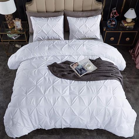 Andency White Pinch Pleat Comforter Full(79x90Inch), 3 Pieces(1 Pintuck Comforter and 2 Pillowcases) Down Alternative Microfiber Comforter Bedding Set Western Bed, White Twin Comforter, Pintuck Comforter, Ruffle Comforter, Full Size Comforter Sets, Comforters Sets, Full Size Comforter, Queen Size Comforter Sets, King Size Comforter Sets