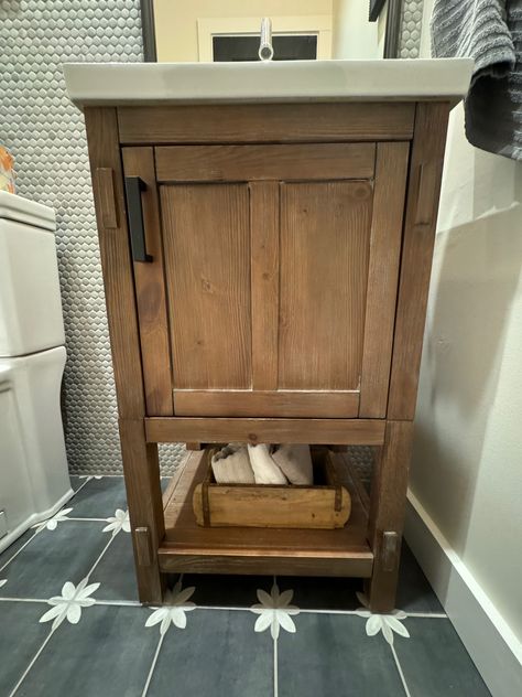 Tiny Vanity for a Powder Room Tiny Half Bathroom Ideas, Tiny Vanity, Built In Bathroom Vanity, Tiny Bathroom Vanity, Tiny Home Bathrooms, Vanity Nook, Tiny Half Bath, Small Half Bathrooms, Tiny Powder Rooms