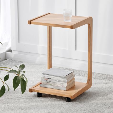 Sofa Side Table With Wheels, Table With Wheels, Bed Side Table, Natural Furniture, Durable Furniture, Sofa Side Table, Corner Designs, Solid Wood Furniture, Desk Furniture