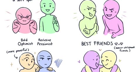 May we interest you in some "mutual pining"? How about some "best friends to lovers"? Group Dynamics Drawing, Friend Dynamics Art, Friendship Dynamics Drawing, Best Friend Dynamics, Shipping Dynamics, Romantic Tropes, Friendship Dynamics, Character Tropes, Group Dynamics