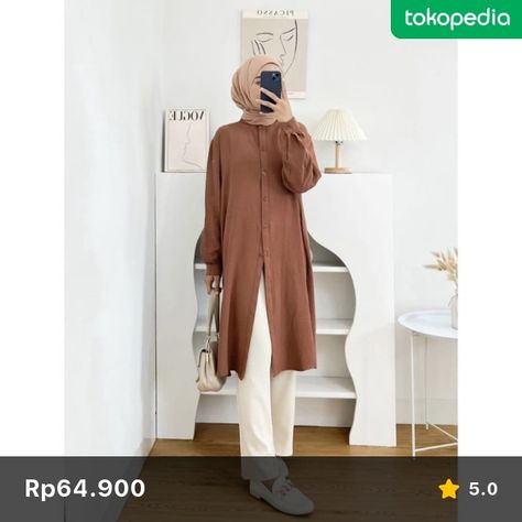 Tunik Hijab Style, Plain Tunic, Casual Tunics, Muslim Outfits, Plain Tops, Women Tunic Tops, Fashion Group, Long Tunic, Womens Tunics