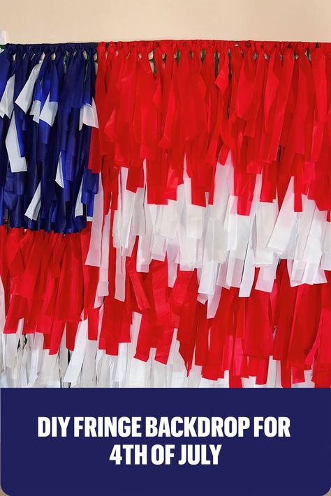 Memorial Day Backdrop, 4th Of July Photo Backdrop, 4th Of July Backdrop Photo Shoot, Patriotic Photo Backdrop, Diy Fringe Backdrop, Patriotic Backdrop, 4th Of July Backdrop, Plastic Tablecloth Backdrop, Red White And Blue Fringe Backdrop