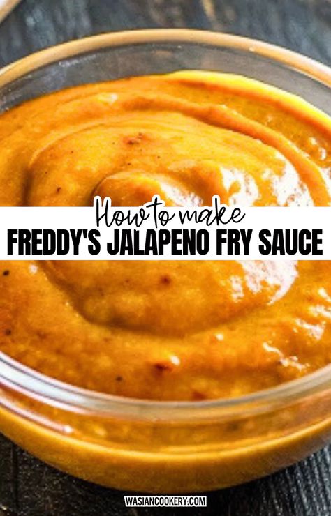 Freddy's Jalapeno Fry Sauce Recipe - Wasian Cookery Copycat Freddys Fry Seasoning, Jack Browns Secret Sauce, Cajun Queso, Best Hamburger Sauce Recipe, Freddys Fry Sauce Recipe, Mexican Condiments, African Pepper Sauce Recipe, Polynesian Sauce Recipe, French Fry Dipping Sauce