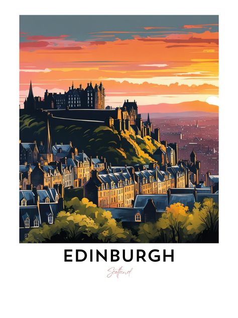 Vintage Edinburgh Travel Print- Printable Wall Art Edinburgh Aesthetic, Edinburgh Poster, Edinburgh Hogmanay, Toon Shader, Edinburgh Art, Vector Painting, Edinburgh Travel, England Aesthetic, Dublin Ireland Travel