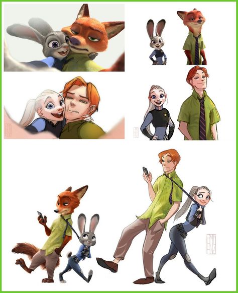 Nick X Judy Human, Zootopia Funny, Disney Characters As Humans, Zootopia Fanart, Zootopia Nick And Judy, Cartoon Characters As Humans, Zootopia Comic, Zootopia Art, Disney Paintings