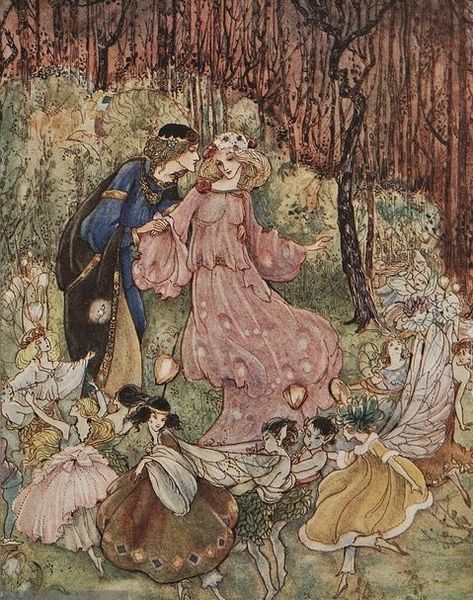 Medieval Couple, Medieval Fairy, Design Art Nouveau, Fairy Illustration, Fairytale Illustration, Fairy Art, Fairy Land, Vintage Illustration, Art Reproductions