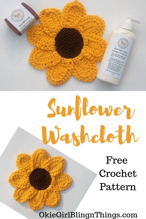 Crochet Sunflowers, Crochet Potholder Patterns, Crochet Scrubbies, Crochet Flowers Free Pattern, Dishcloth Crochet Pattern, Washcloth Pattern, Potholder Patterns, Wash Clothes, Crochet Washcloth