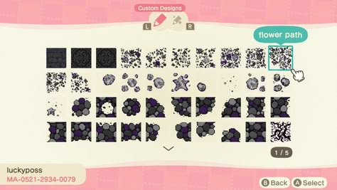 Acnh Black Planks, Witchy Acnh Design, Acnh Black Flower Design, Acnh Black Design Codes, Dark Path Code Acnh, Gothic Path Animal Crossing, Animal Crossing Spooky Path, Acnh Skull Lake, Acnh Alien Designs