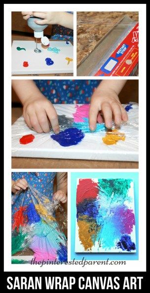 Canvas painting with Saran Wrap adds a little texture with lines & peaks to you abstract painting & it is fun for the kids. Kids arts & crafts. Baby Canvas Painting, Painting With Baby, Kids Canvas Art, Saran Wrap, Kids Canvas, Toddler Art, Camping Art, Canvas Crafts, Preschool Art