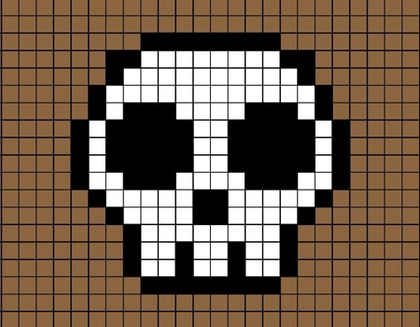 A small pixel art template of a plain cartoon skull. Pixel Art Pattern Skull, Pixel Skull Art, Skull Pixel Art Grid, Pixel Art Ideas Halloween, Raven Pixel Art, Hand Pixel Art, Halloween Pixelart, Ghostface Pixel Art, Emo Pixel Art