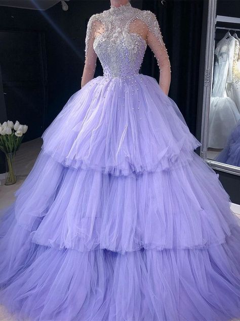 Lilac Ball Gown, Ball Gown Sweet 16, Lavender Wedding Dress, Illusion Sleeves, Purple Quinceanera Dresses, Quinceñera Dresses, Tulle Balls, Occasion Dresses Wedding, Tulle Ball Gown