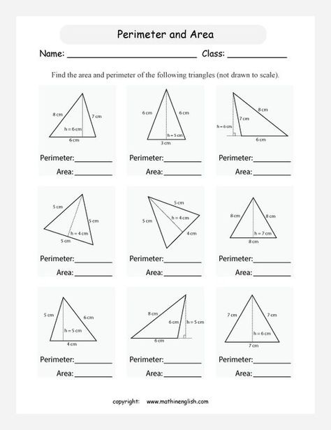 area of a triangle worksheets 7th grade | Click on the sample worksheet above for download and printing!! Area Of A Triangle, Trigonometry Worksheets, Area And Perimeter Worksheets, Perimeter And Area, Triangle Math, Area Worksheets, Perimeter Worksheets, Triangle Worksheet, Math Practice Worksheets