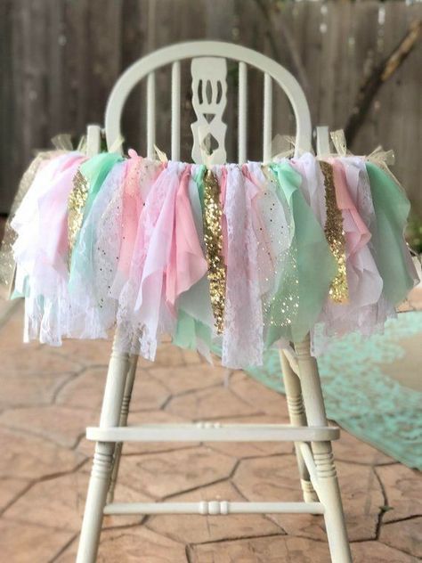 Pink High Chair, High Chair Decorations, First Birthday High Chair, Diy Chair Covers, Pink Decorations, Pink Gold Birthday, Birthday High Chair, Diy Birthday Banner, Gold Tutu