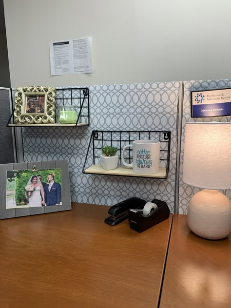 Office Cubicle Shelves, Zen Office Cubicle, Cheap Office Decor Ideas, Zen Office Cubicle Decor, Homey Cubicle, Sage Green Cubicle Decor, Work Cubicle Decor Ideas Office Spaces, Diy Cubicle Decor Dollar Stores, Diy Cubicle Shelf