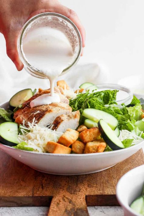 The Best Caesar Dressing (No Raw Eggs!) - Fit Foodie Finds Easy Caesar Dressing Recipe, Greek Yogurt Mayo, Dressing For Salad, Homemade Caesar Salad, Homemade Caesar Dressing, Anchovy Paste, Homemade Caesar Salad Dressing, Easy Salad Dressing Recipes, Homemade Caesar