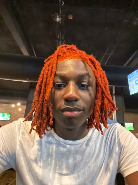 Orange Locs Men, Red Locs Men, Dreads Color Ideas Locs Men, Colored Locs Men, Dread Dye Ideas Men, Colors Locs, Loc Styles Men, Styling Dreadlocks, Loc Color Ideas