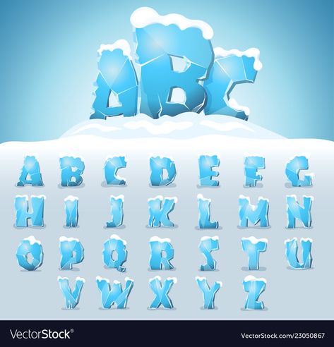 Ice letters with snow Royalty Free Vector Image Ice Letters, Ice Font, Letters Drawing, Frozen Font, Snow Vector, Different Lettering, Decorative Fonts, Disney Silhouettes, New Year Illustration