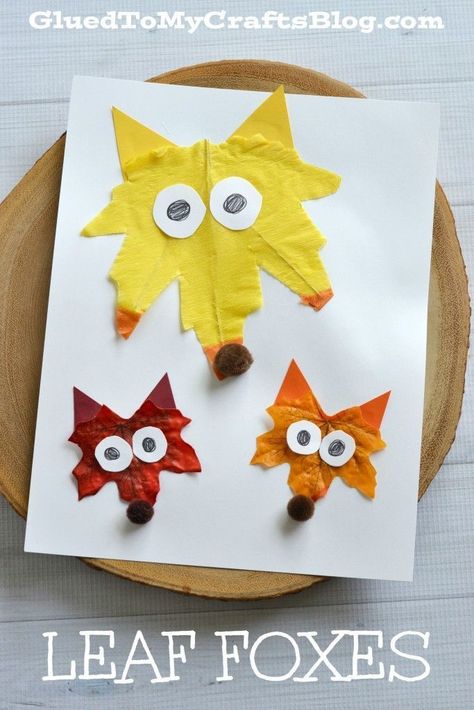 Leaf Foxes. Colorful fall craft for kids. Thanksgiving Crafts For Kids, Leaf Crafts, Daycare Crafts, Fall Crafts For Kids, Autumn Crafts, Crafty Kids, Googly Eyes, Childrens Crafts, Fall Kids