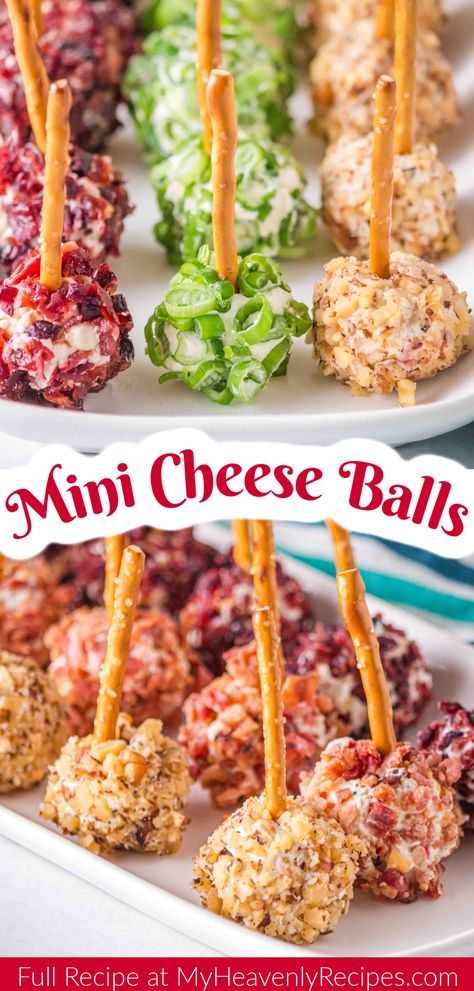 Mini Cheese Balls Thanksgiving Cheese Ball Appetizer, New Years Cheese Ball, Cheap Christmas Eve Appetizers, Pretty Finger Foods For Party, Cubed Cheese Appetizers, White Christmas Appetizers, New Years Eve Potluck Ideas, Christmas Mini Cheese Balls, Cold Ordourves