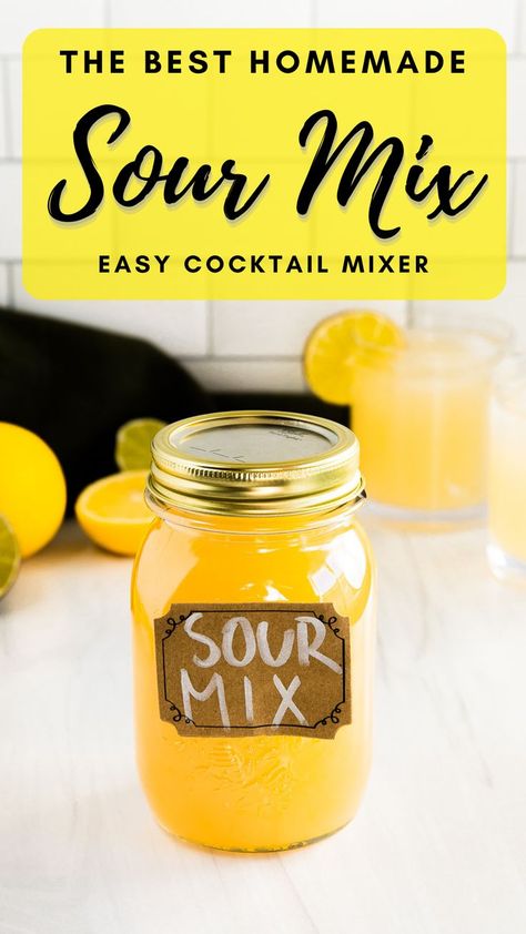 This DIY homemade sweet and sour mix is an essential mixer for at home bars. Made in 15 minutes with only sugar, water, lemons and limes this easy recipe will take your cocktails to the next level! Sweet And Sour Mix Recipe, Homemade Sweet And Sour Mix, Sour Mix Recipe, Homemade Sour Mix, Sour Drink, Lemon Cocktail, Lemons And Limes, Mixer Recipes, Diy Cocktails