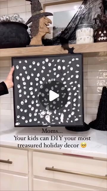 Skillmatics on Instagram: "The sweetest DIY for your little “boos” 👻 from @idahomerealestate 

Simply cover a canvas or wood frame in white paint thumbprints with your family, let dry, and then go back in with a Sharpie to add ghost eyes. 🖌️👀

SAVE as a reminder to try this. 🧡🎨" Ghost Eyes, White Paint, White Paints, Wood Frame, Ghost, Paint, Holiday Decor, Let It Be, Halloween